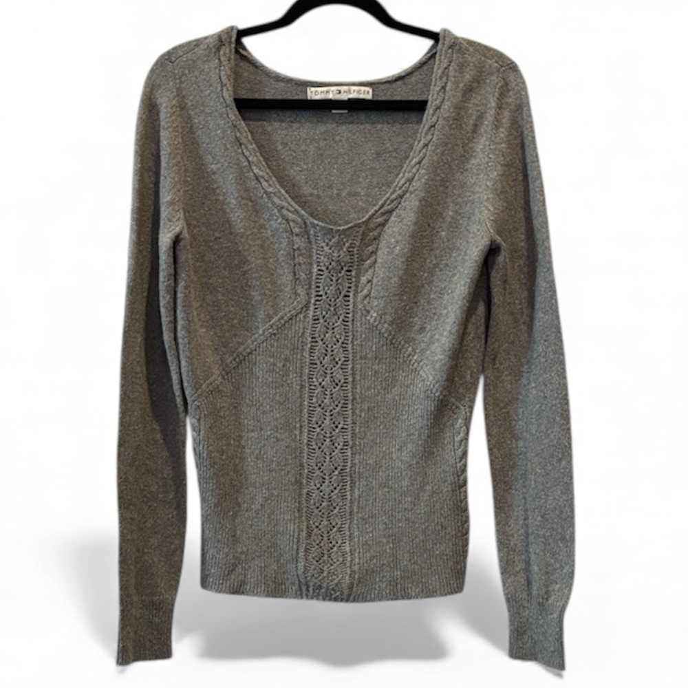TOMMY HILFIGER WOMENS Gray SCOOP NECK SWEATER Cashmere Blend Medium Y2K Gilmore